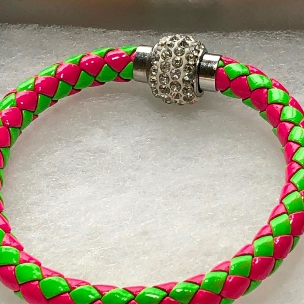Braided Leather Bracelet with Crystals - Picture 2 of 4
